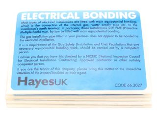 HAYES 663027 ELECTRICAL BONDING LABELS PACK OF 10