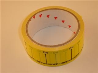 GAS ON/OFF TAPE 38MM X 33 METRES BLACK ON YELLOW