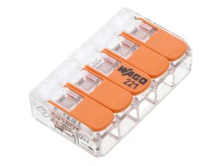 BX X 25 WAGO 221-415 5 WAY COMPACT LEVER CONNECTOR - CLEAR/ORANGE