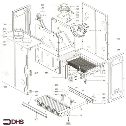 Exploded Diagram for BURNER - FAN - CASE ASSY