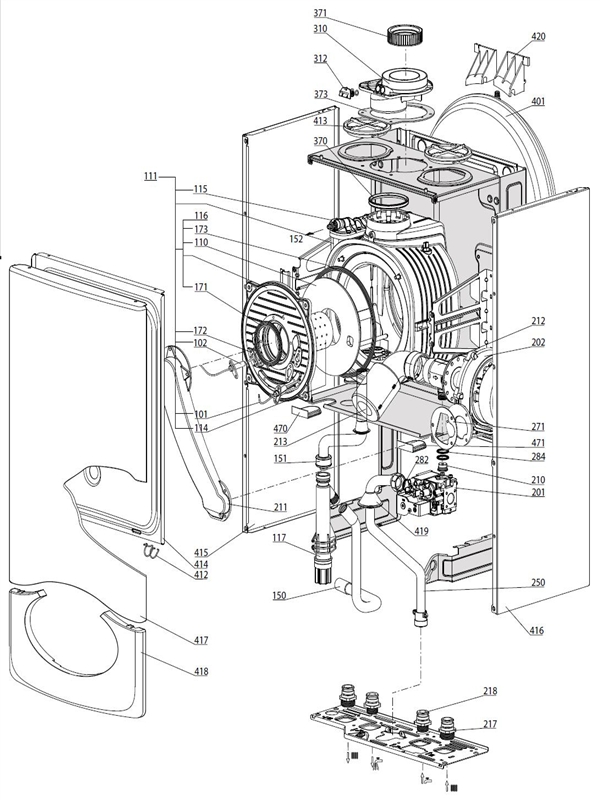 Exploded Diagram for BURNER/FAN/VALVE/CASE
