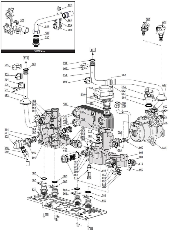 Exploded Diagram for FLOW/RETURN GROUPS