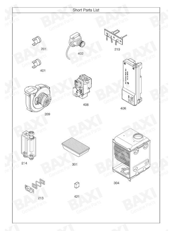 Exploded Diagram for SHORT PARTS LIST