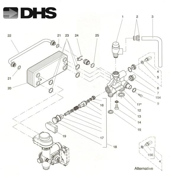 Exploded Diagram for C H RETURN ASSY & D H W HEAT E