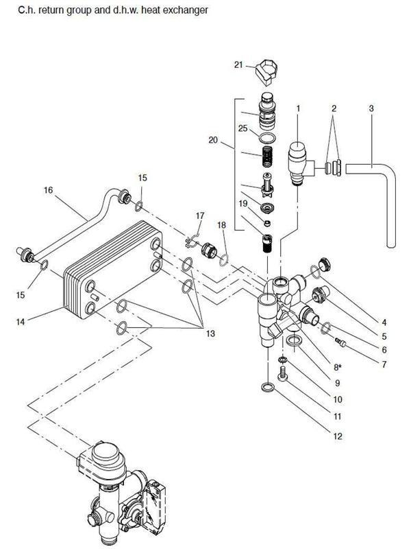Exploded Diagram for DHW HEATEX CH RTN GROUP