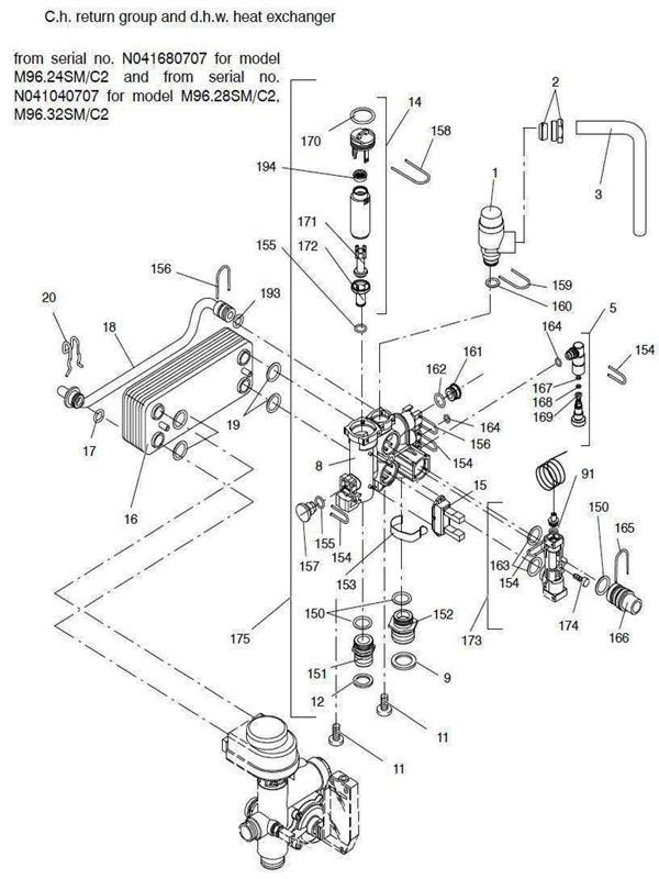 Exploded Diagram for DHW HEAT EX, CH RETURN GROUP 2