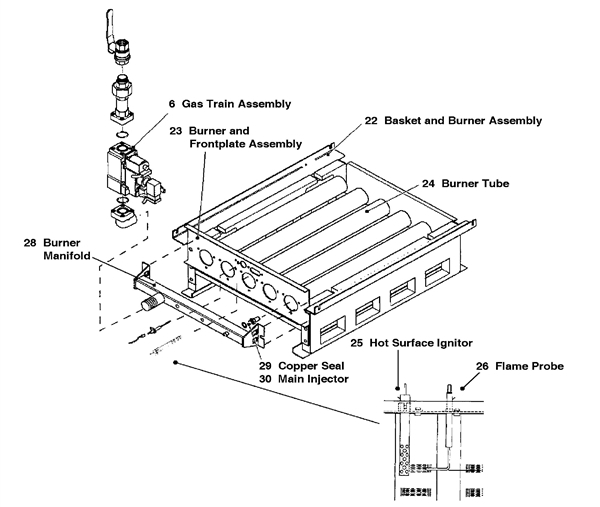 Exploded Diagram for BURNER AND BASKET ASSEMBLY