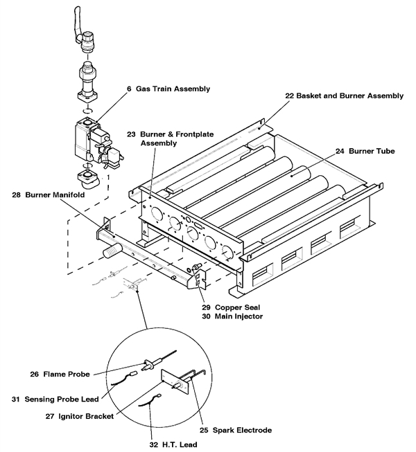 Exploded Diagram for BURNER AND BASKET ASSEMBLY