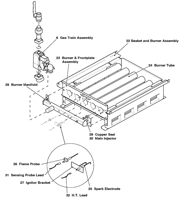 Exploded Diagram for BURNER AND BASKET ASSEMBLY