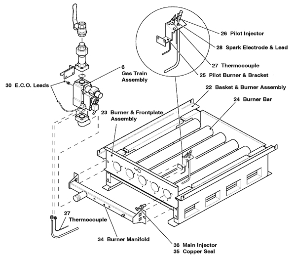Exploded Diagram for BURNER AND BASKET ASSEMBLY