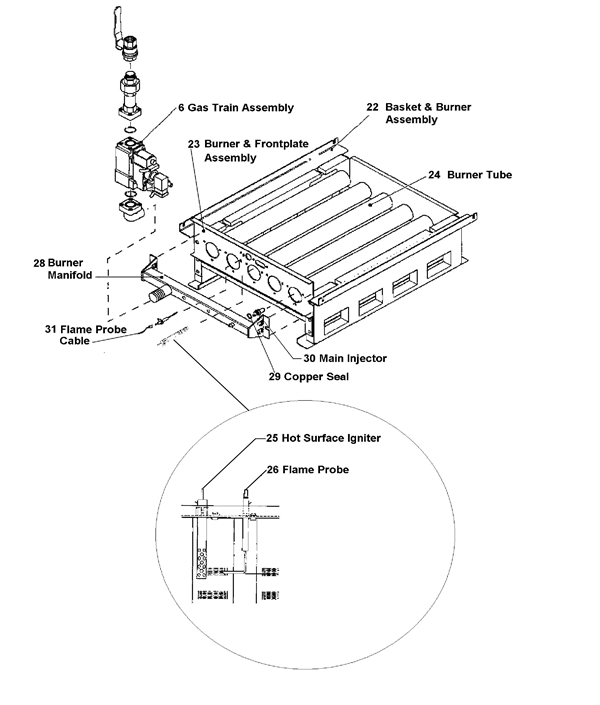 Exploded Diagram for BURNER AND BASKET ASSEMBLY