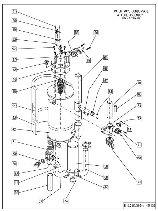 Exploded Diagram for WATER WAY, CONDENSATE AND FLUE