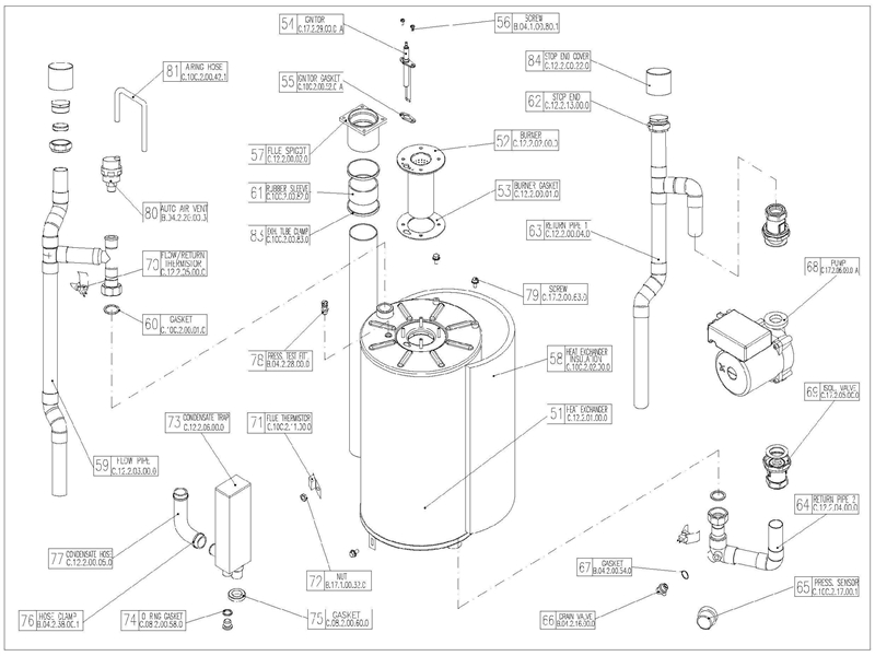 Exploded Diagram for WATERWAY, CONDENSATE & FLUE AS