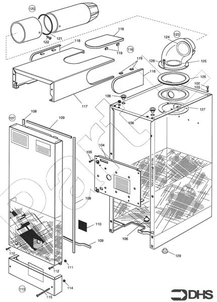 Exploded Diagram for CASING AND FLUE ASSY