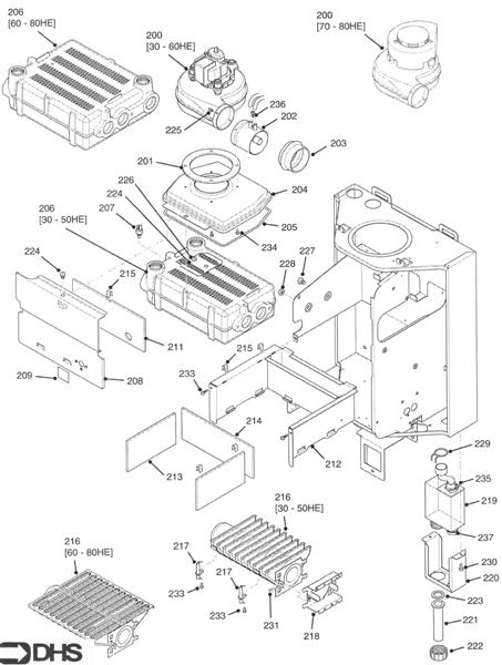Exploded Diagram for HEAT EXCH. - FLUE - BURNER