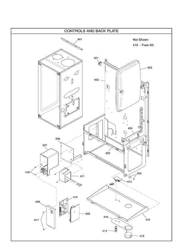 Exploded Diagram for CONTROLS AND BACK PLATE