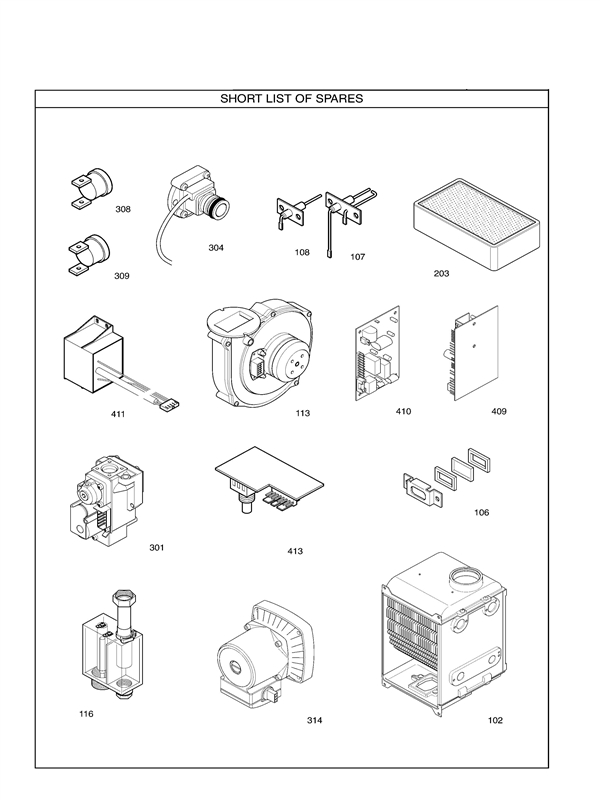 Exploded Diagram for SHORT PARTS LIST