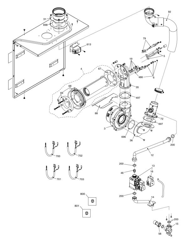 Exploded Diagram for BURNER COMPONENTS/AIRBOX